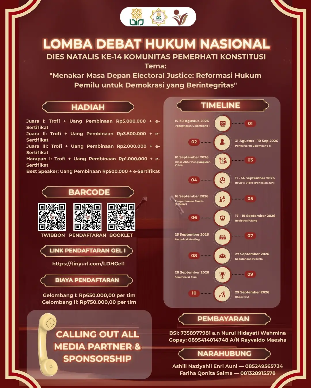 Poster LOMBA DEBAT HUKUM NASIONAL DIES NATALIS KE-14 KPK 2026