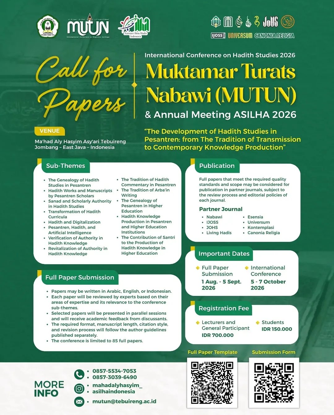 Poster CALL FOR PAPERS: MUKMAAR TURATS NABAWI (MUTUN) &amp; ANNUAL MEETING ASILHA 2026