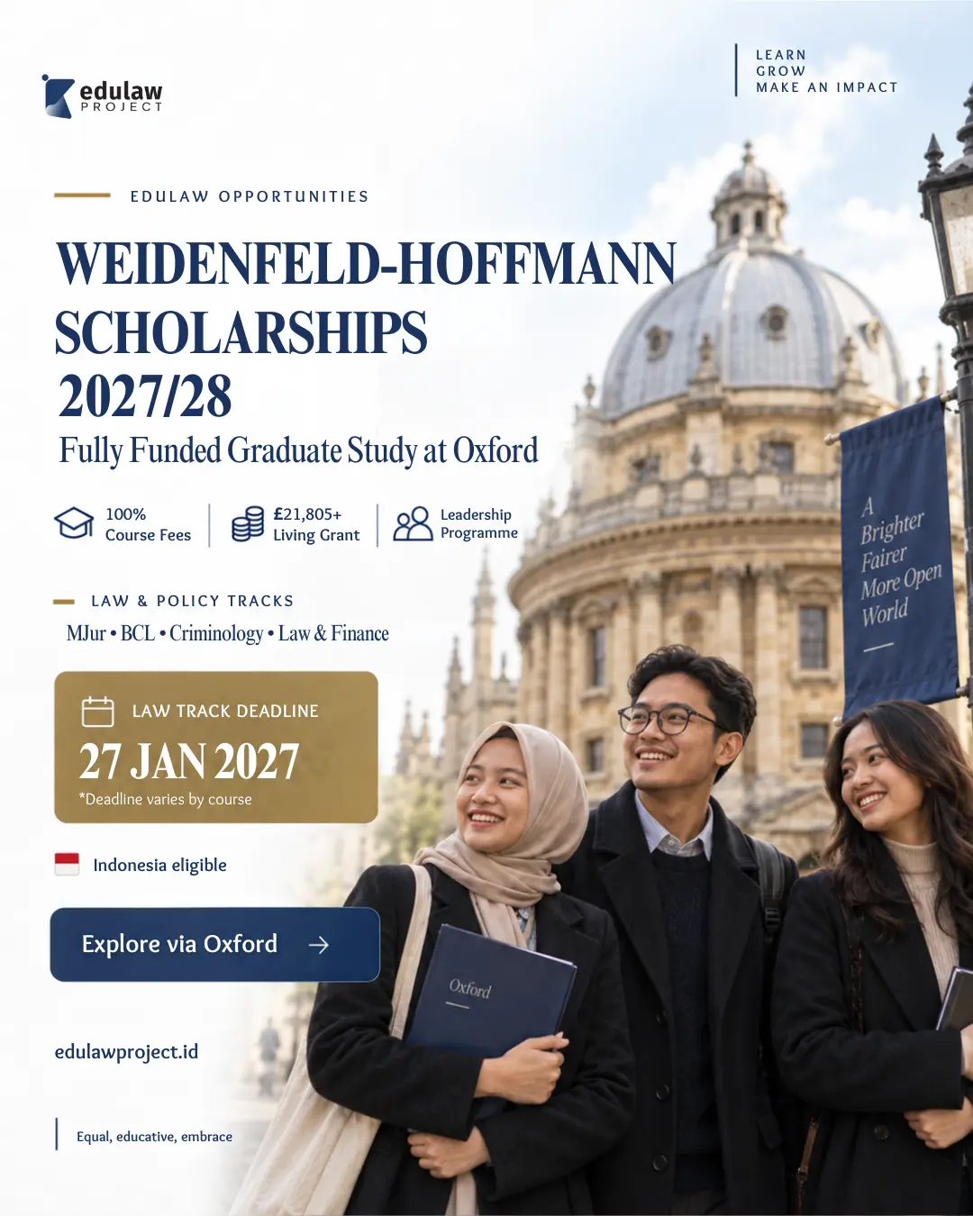 Poster Weidenfeld-Hoffmann Scholarships and Leadership Programme 2027/28 – University of Oxford