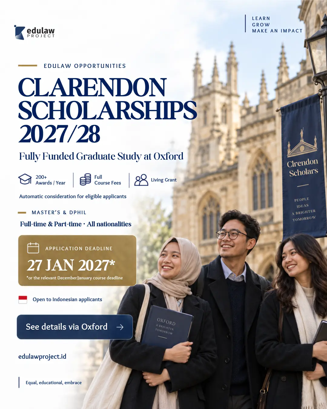 Poster Clarendon Scholarships 2027/28 – University of Oxford