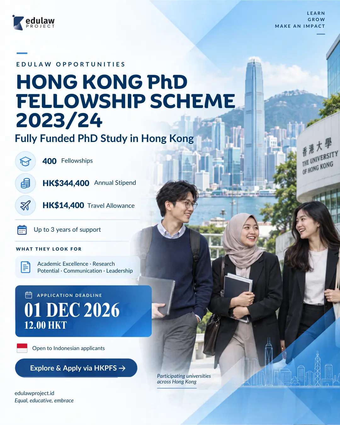 Poster Hong Kong PhD Fellowship Scheme (HKPFS) 2027/28