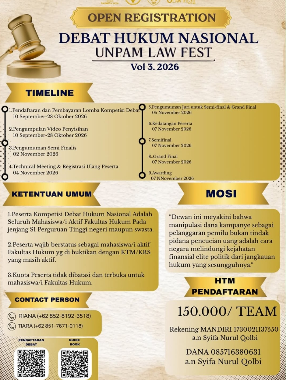 Poster Lomba Debat Hukum Unpam Law Fest Vol. 3